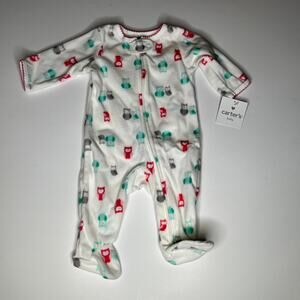 Carter's Pajamas White Fleece Owl One Piece New 3M